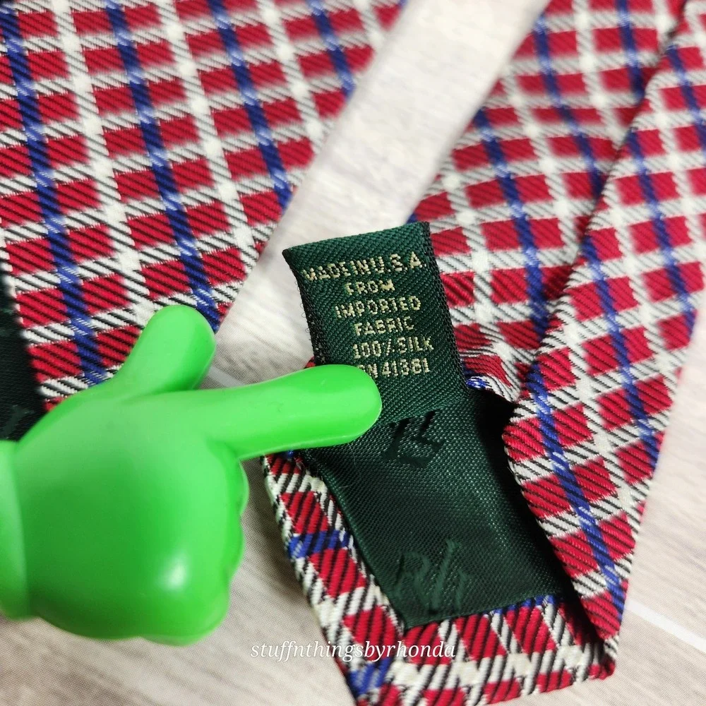 Lauren Ralph Lauren Men's Tie Red,‎ White & Blue Check Pattern 56